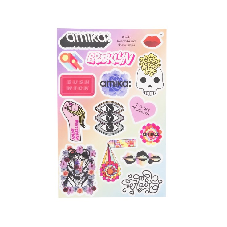 amika branded sticker sheet half size - 18 pack