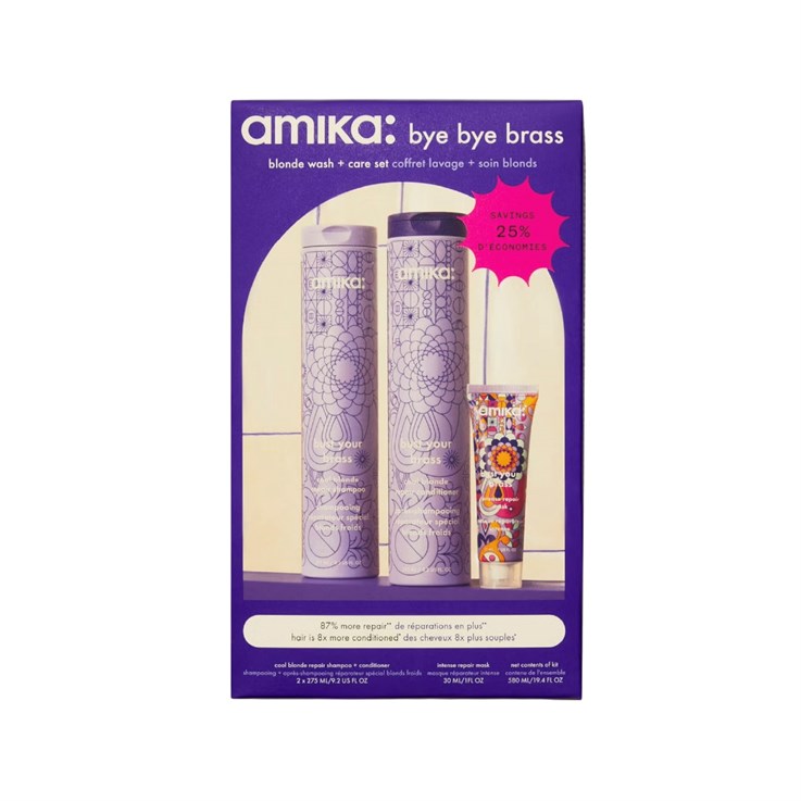 amika bye bye brass hair wash & care set