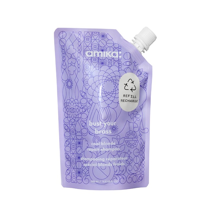 amika bust your brass shampoo pouch - 500ml