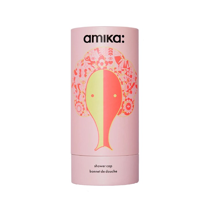 amika pink signature print shower cap