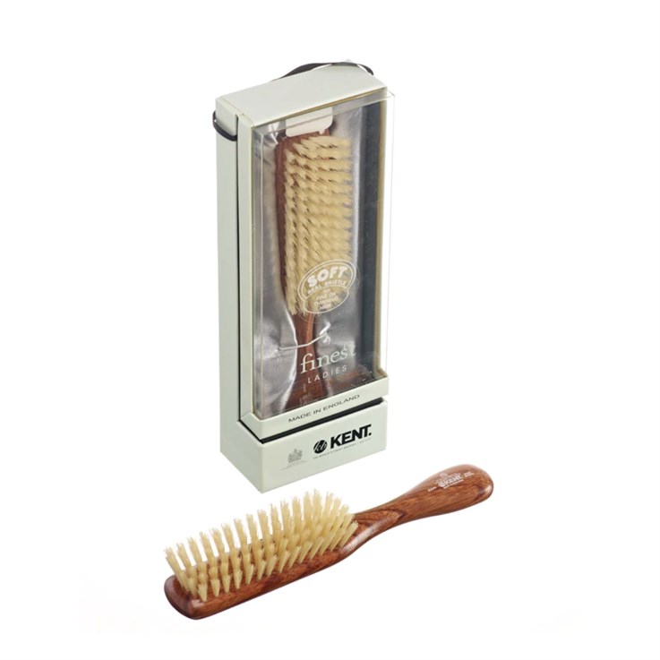 Kent Salon Ladies Finest Dark Wood Pure Soft White Bristle Narrow Brush