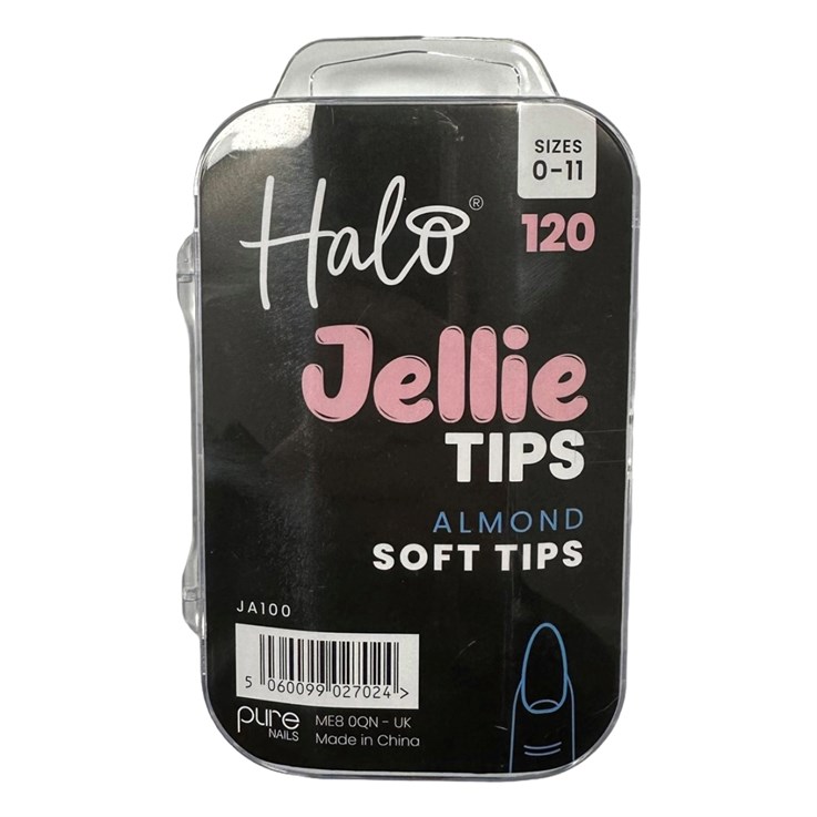 Halo Jellie Nail Tips Almond Mixed Sizes 0-11, 120 Pack 