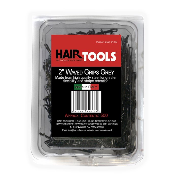 Hair Tools 2 Waved Kirby Grips Grey - 500